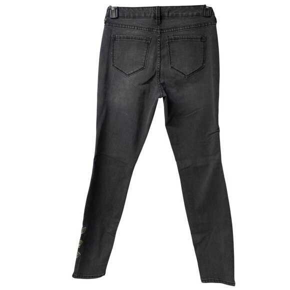 Code Bleu‎ Womens Embroidered Rose Skinny Jeans Size 4 Black Denim - Picture 4 of 7
